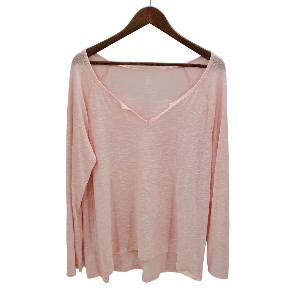 Cozy Knit Womens Long Sleeve Knit Top Size XL Marled Pink Soft V-Neck Casual